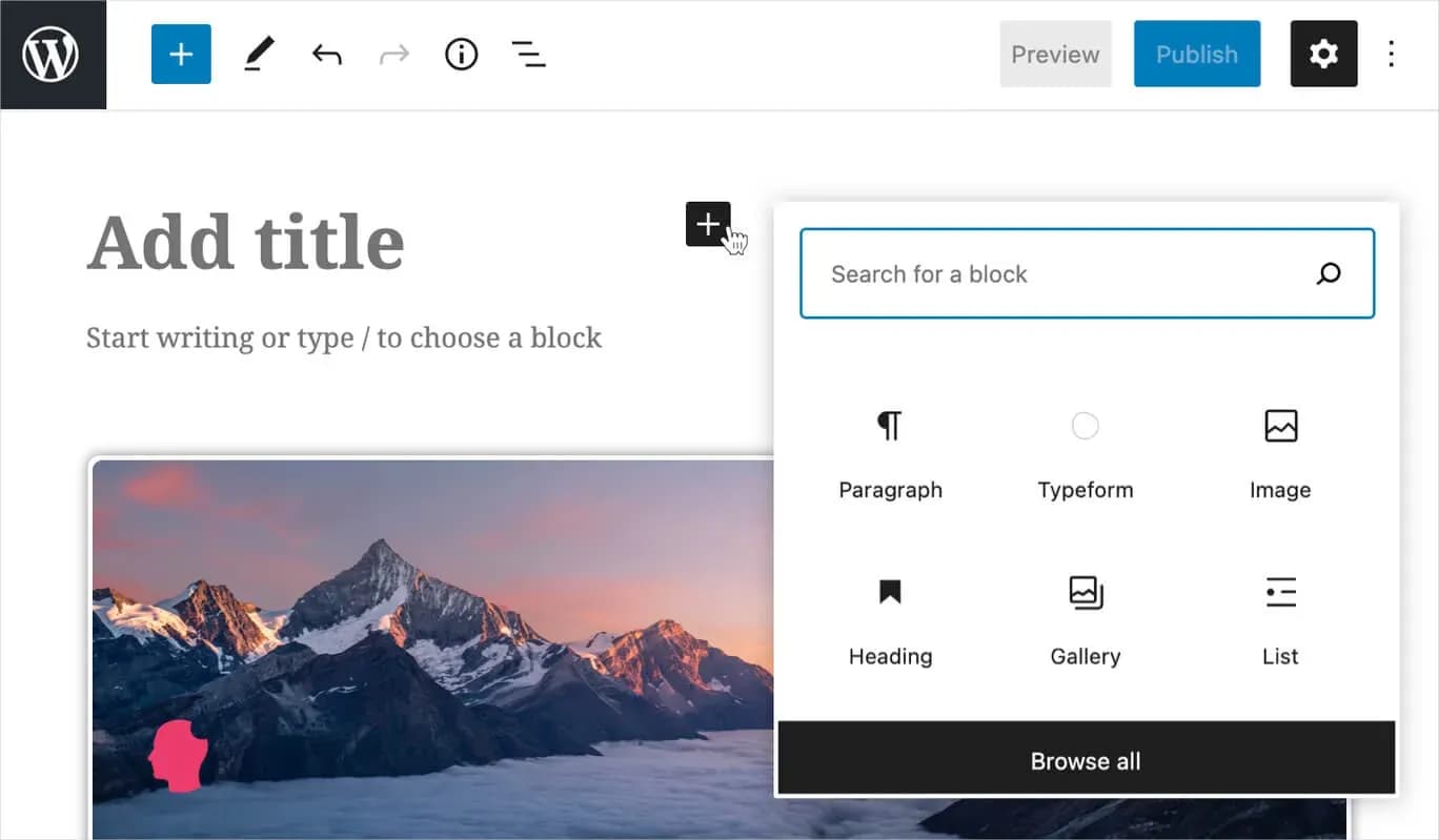 Screenshot van Project Gutenberg in WordPress