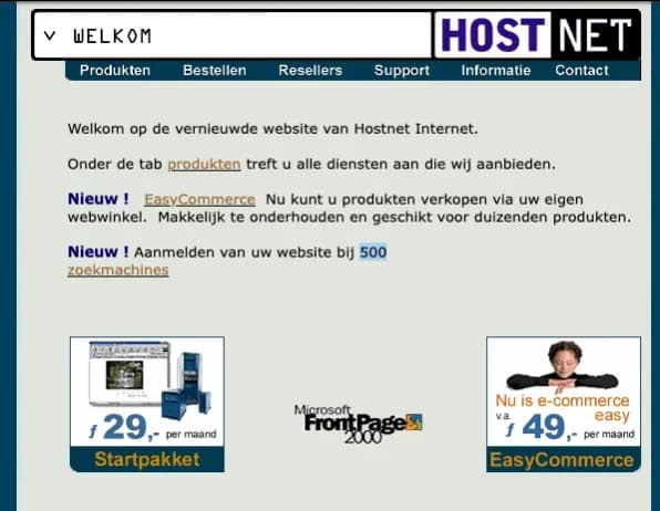 Website van Hostnet uit 1999