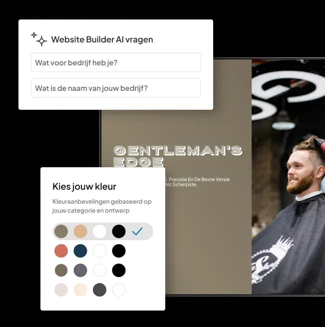 Website Builder AI genereert een website en stelt passende kleuren voor een barbershop voor.