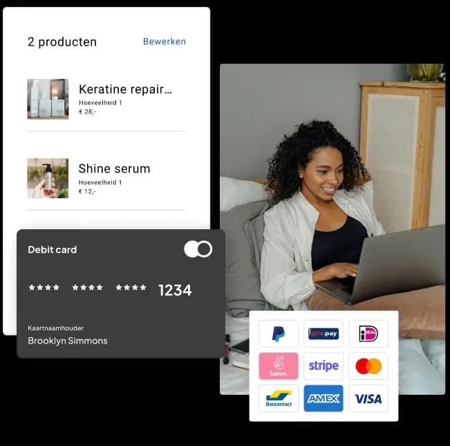 Webshop met winkelmand en verschillende online betaalmogelijkheden.