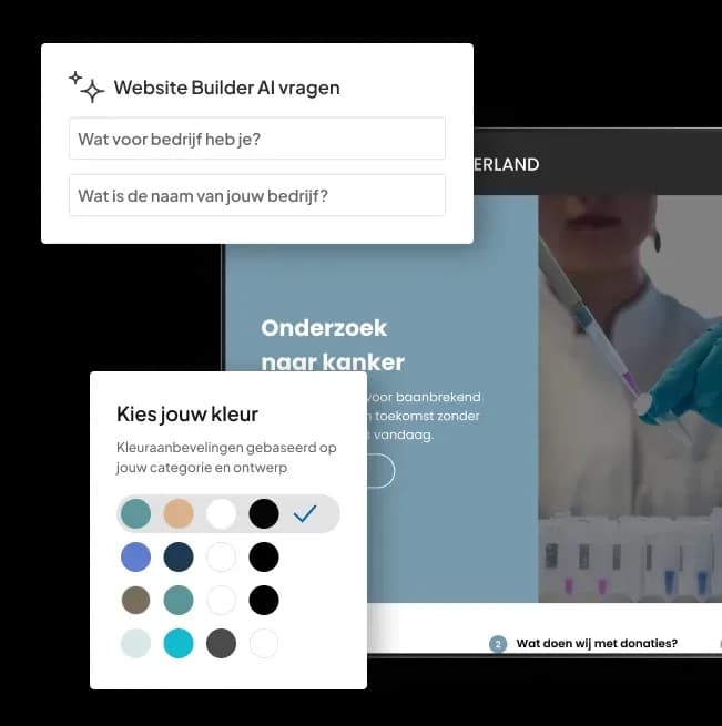 Website Builder AI genereert een website voor een goed doel en stelt passende kleuren voor.