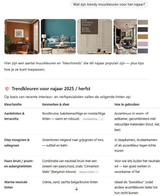 Vraag aan ChatGPT welke muurkleuren trendy zijn voor het najaar.