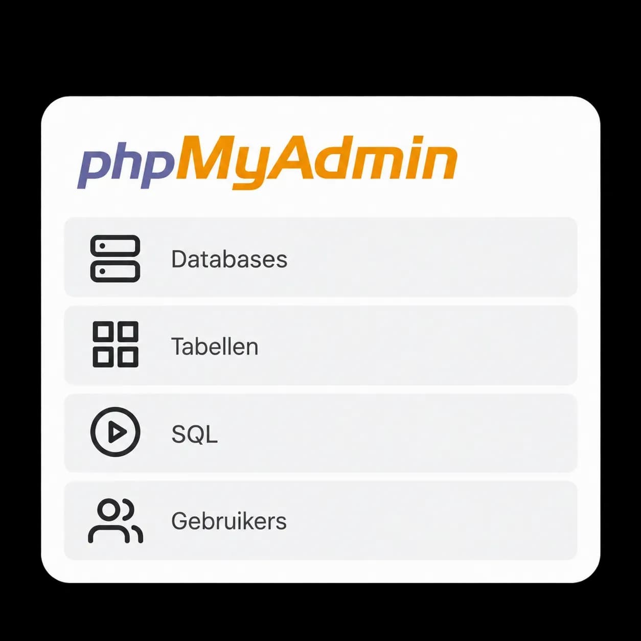 PppMyAdmin scherm met daarin verschillende databases.
