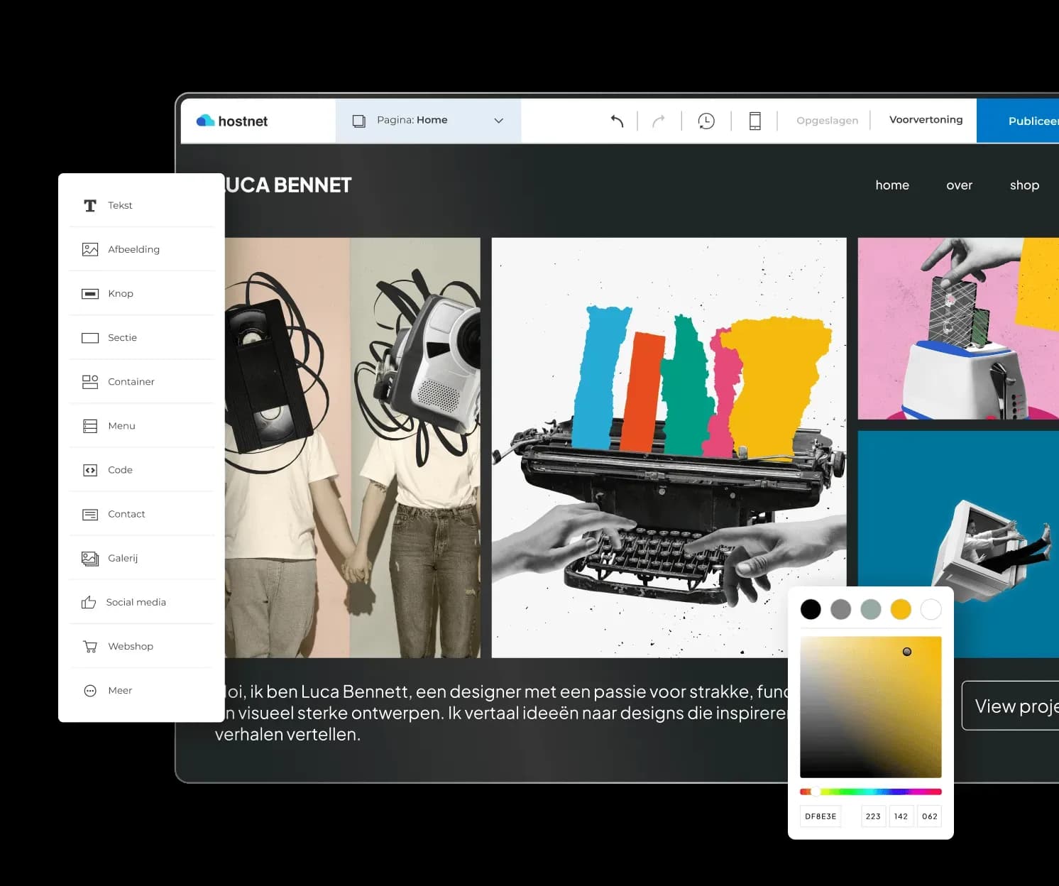 website builder op schermen voor portfolio website