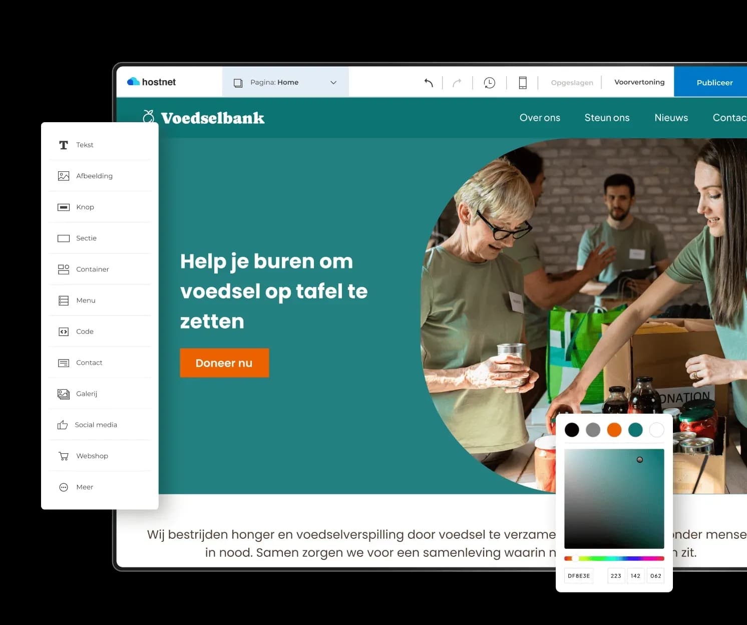 website voor stichitng met color picker