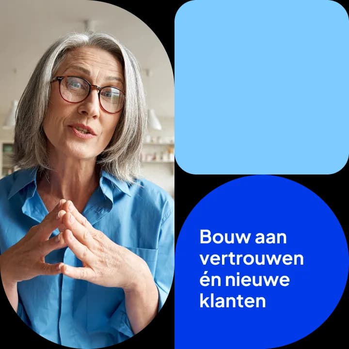 Vriendelijke coach, met de tekst: Bouw aan vertrouwen én nieuwe klanten