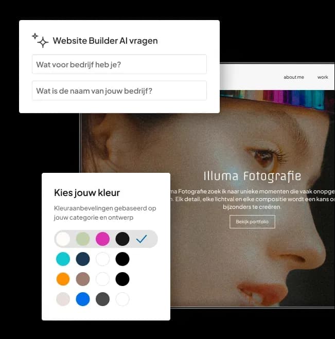 Website Builder AI genereert een fotografiewebsite en stelt passende kleuren voor.