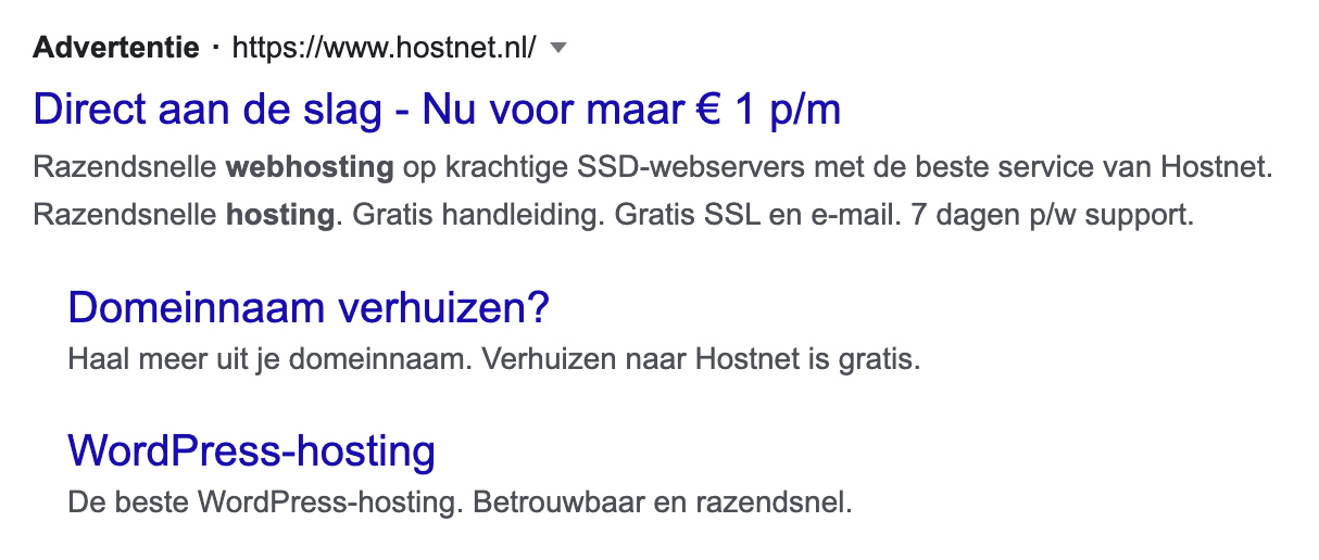 Voorbeeld advertentie Google Nederland