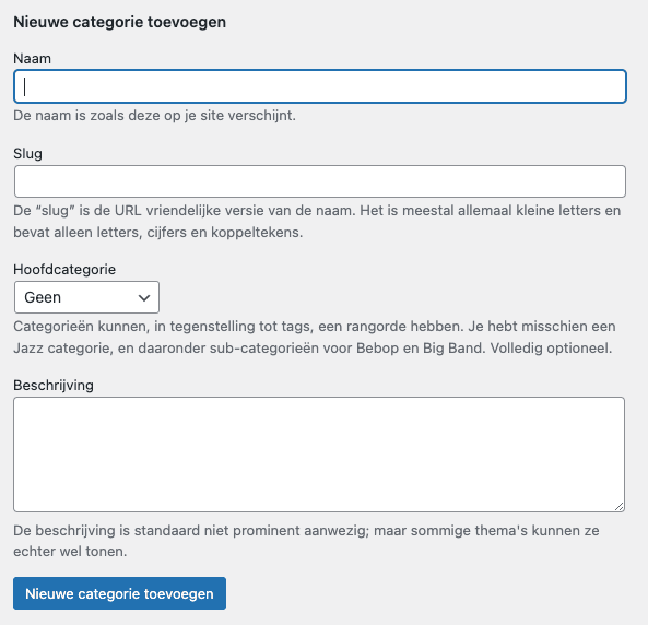 categorie toevoegen wordpress