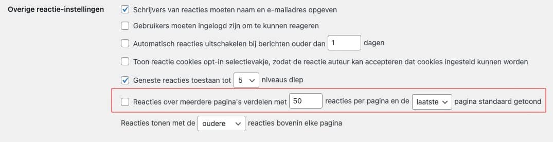 reacties over meerdere paginas wordpress