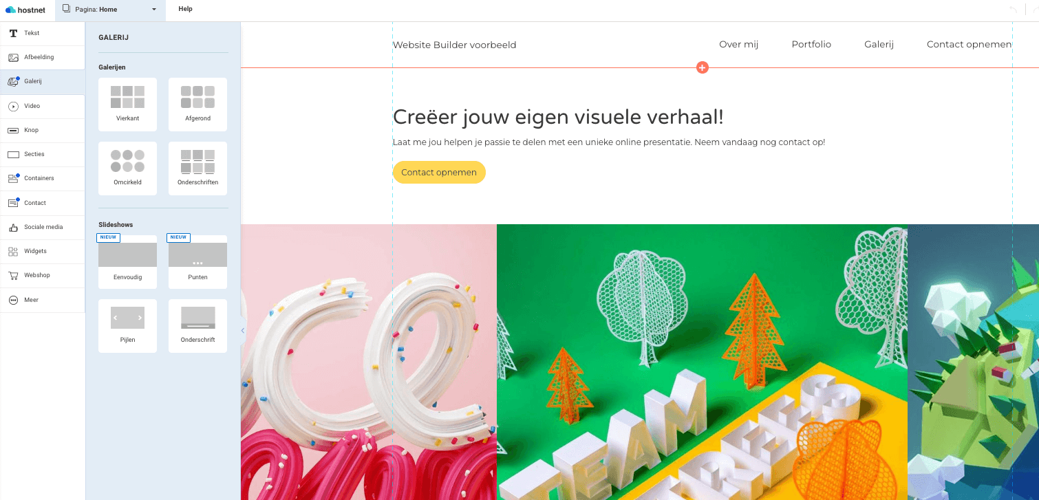 een screenshot van de AI Website Builder van Hostnet